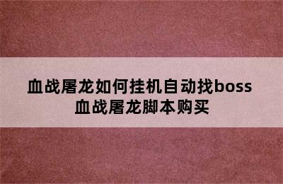 血战屠龙如何挂机自动找boss 血战屠龙脚本购买